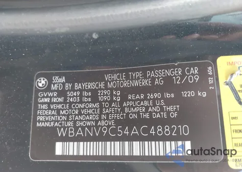 2010 BMW 535I xDrive from USA, damaged, VIN WBANV9C54AC488210